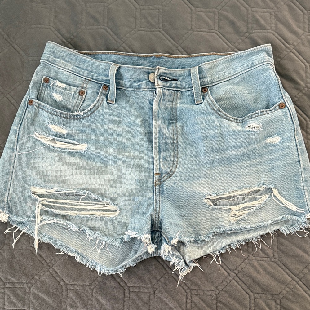 Levi's Light Blue Distressed Denim Cutoff Shorts
